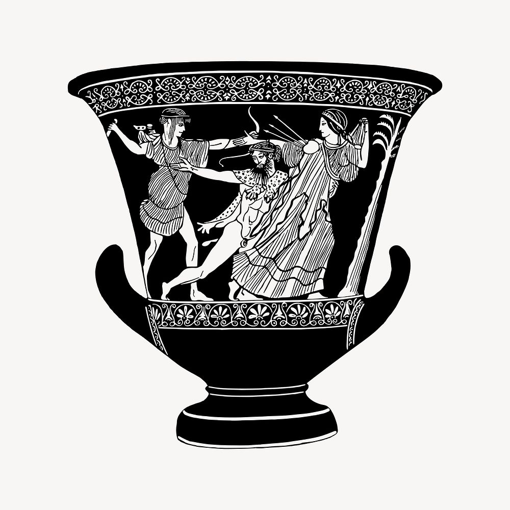 Ancient vase drawing, vintage object illustration vector. Free public domain CC0 image.