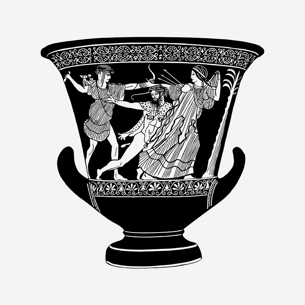 Ancient vase drawing, vintage object illustration. Free public domain CC0 image.