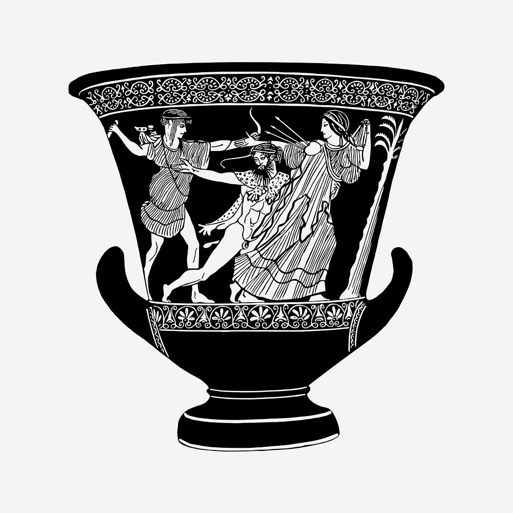 Ancient vase drawing, vintage object illustration psd. Free public domain CC0 image.