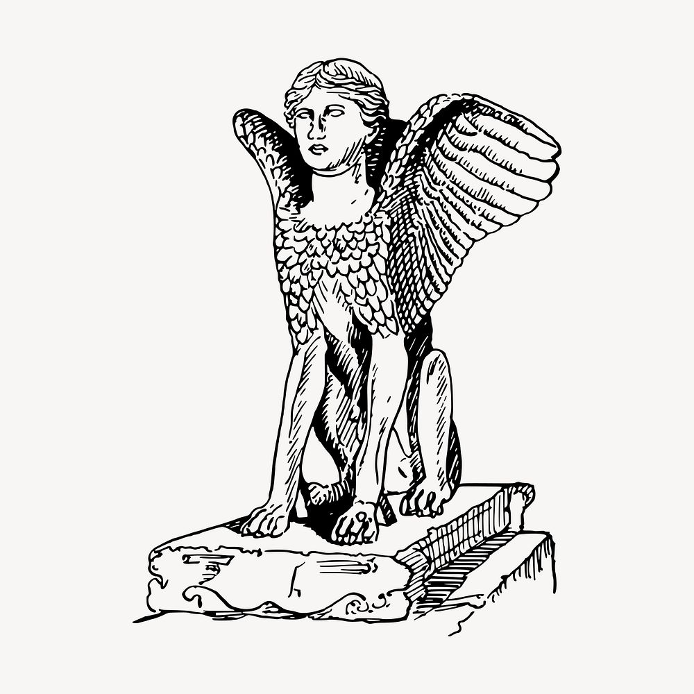 Great sphinx drawing, vintage mythical creature illustration vector. Free public domain CC0 image.