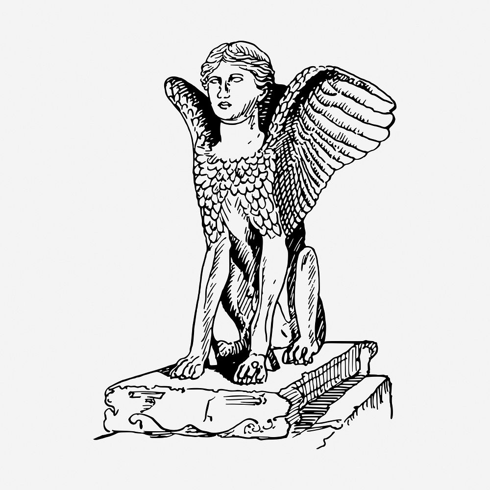 Great sphinx drawing, vintage mythical creature illustration. Free public domain CC0 image.