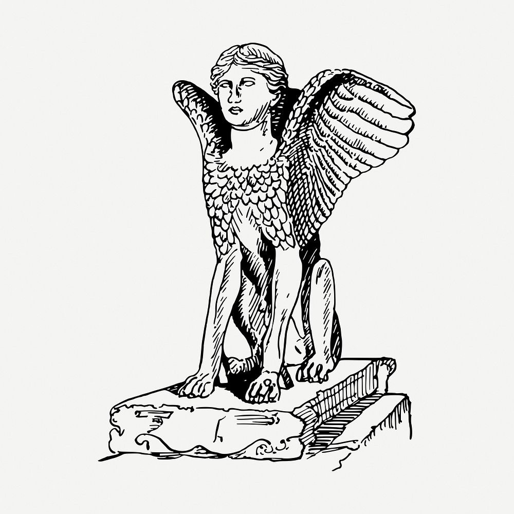 Great sphinx drawing, vintage mythical creature illustration psd. Free public domain CC0 image.