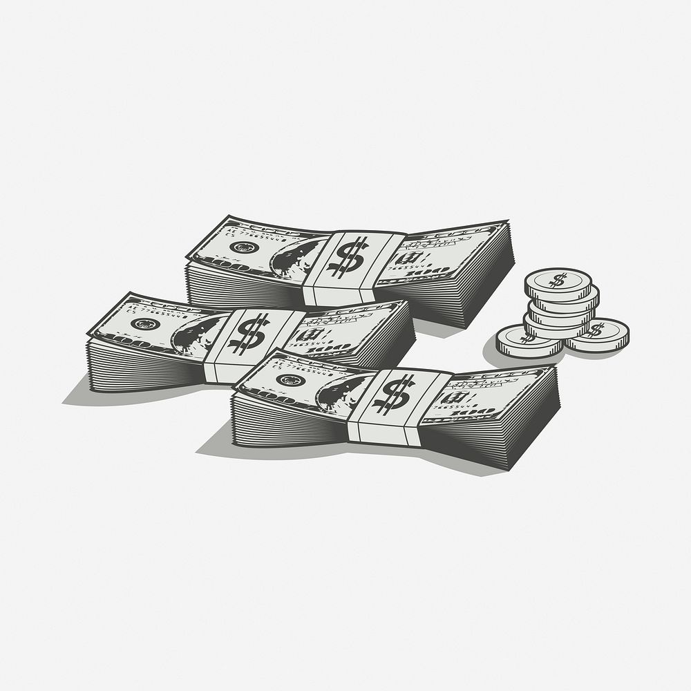 Stacks of money drawing, vintage Free Photo rawpixel