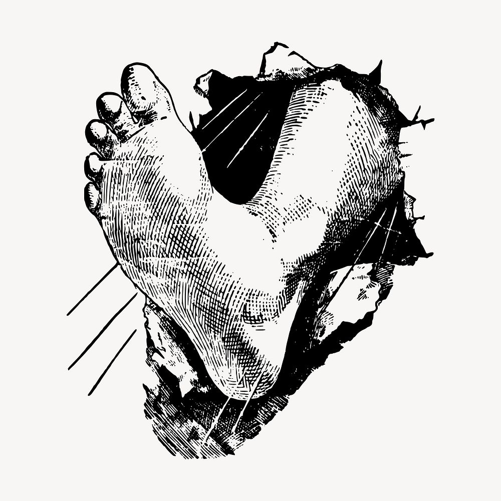 Foot stomp drawing, vintage illustration vector. Free public domain CC0 image.