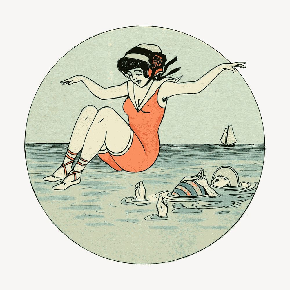 Summer woman clipart, vintage illustration vector. Free public domain CC0 image.