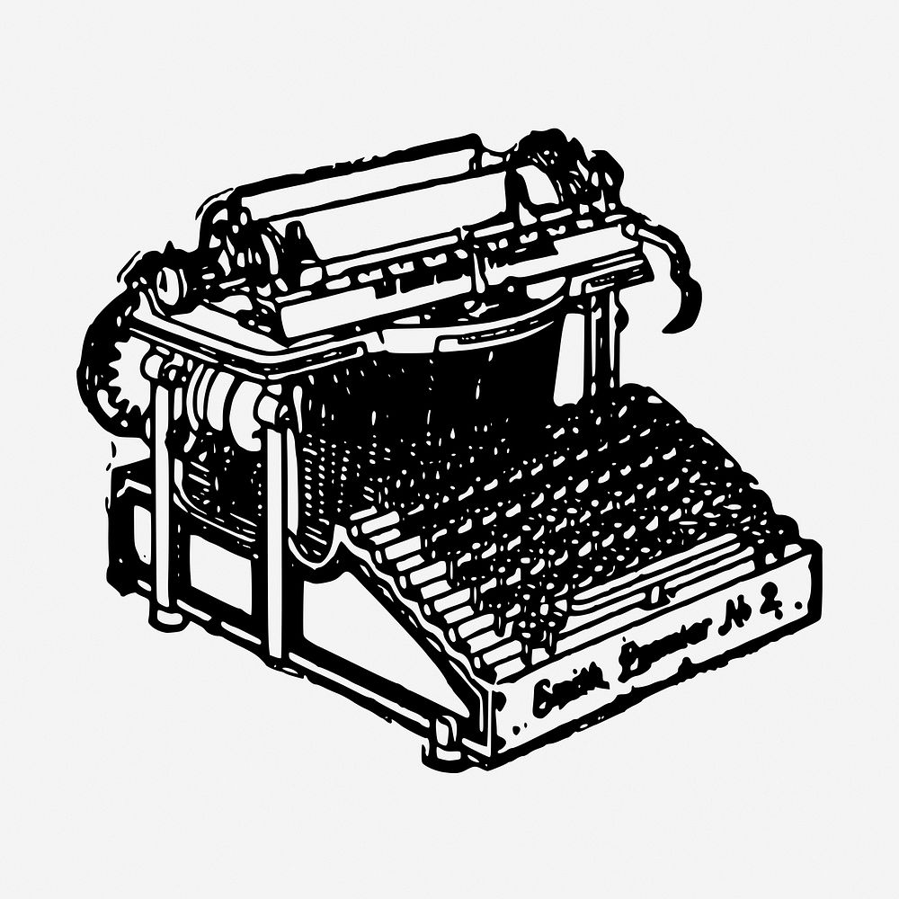 Typewriter drawing, vintage object illustration. Free public domain CC0 image.