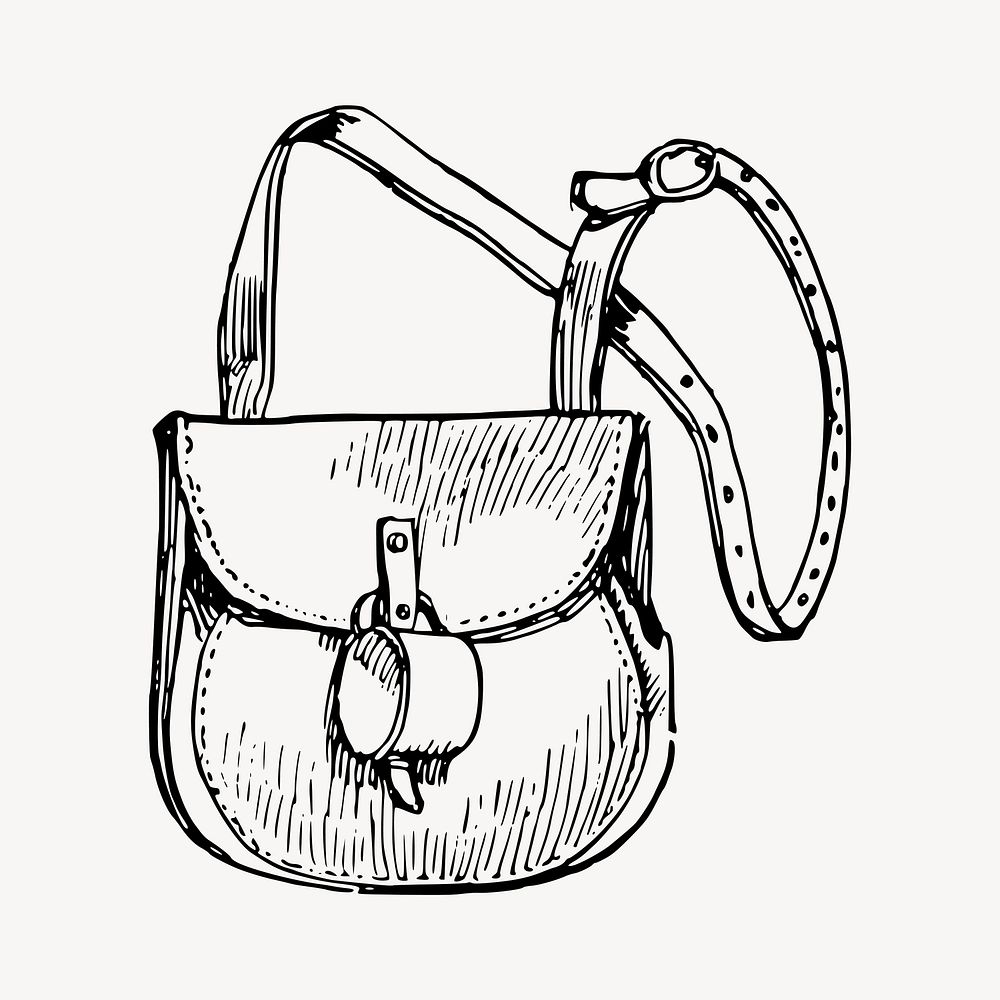 Leather pouch drawing, vintage object illustration vector. Free public domain CC0 image.