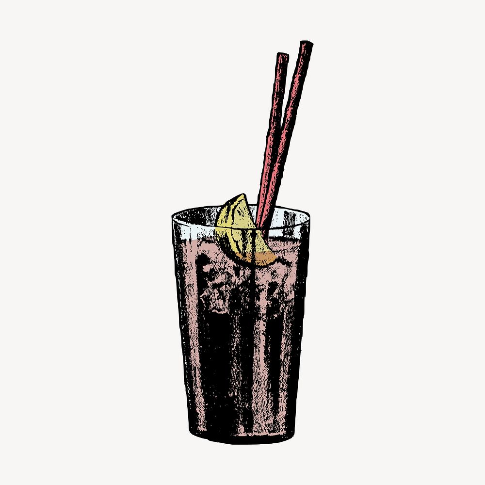 Iced lemonade drawing, vintage beverage illustration vector. Free public domain CC0 image.