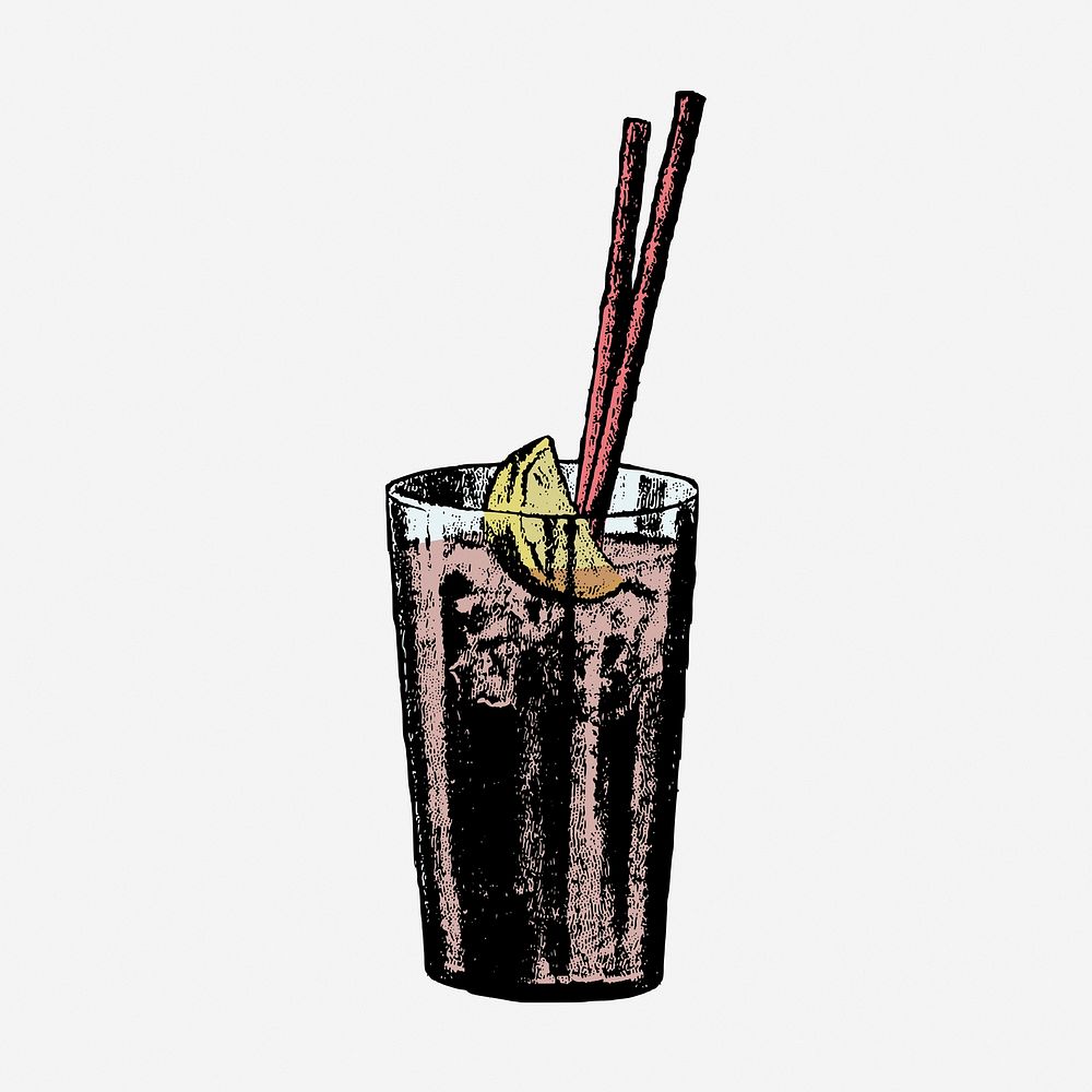 Iced lemonade clipart, vintage beverage illustration. Free public domain CC0 image.