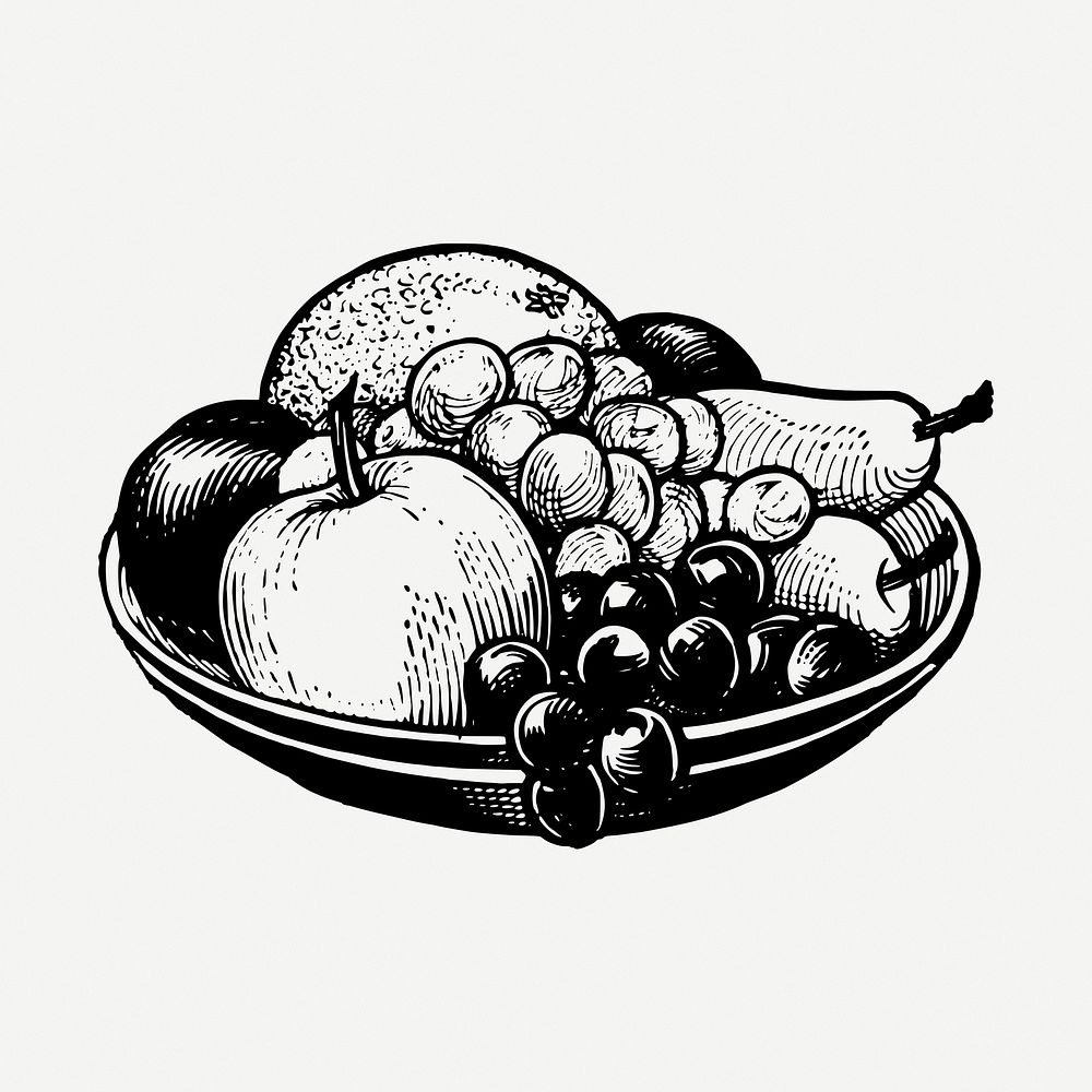 Fruit platter drawing, vintage food illustration psd. Free public domain CC0 image.