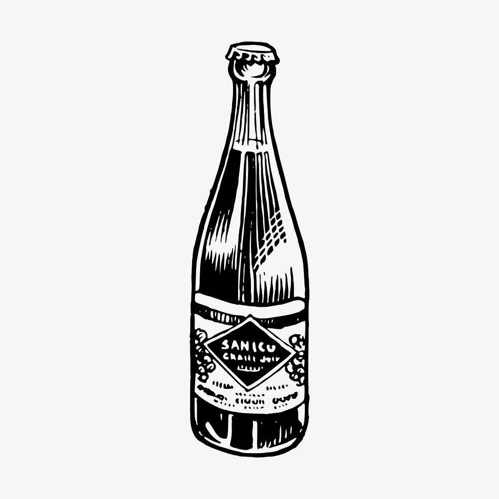 Capped bottle drawing, vintage object illustration vector. Free public domain CC0 image.