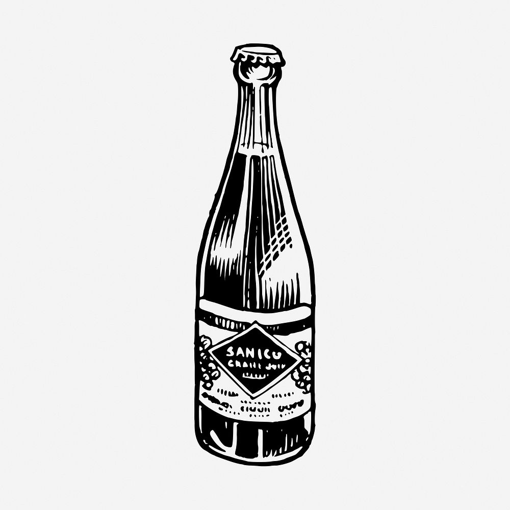 Capped bottle drawing, vintage object illustration. Free public domain CC0 image.