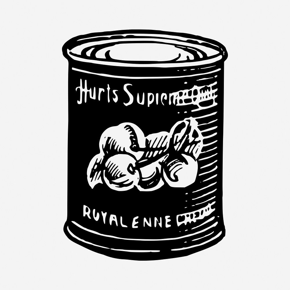 Canned fruit clipart, vintage food illustration. Free public domain CC0 image.