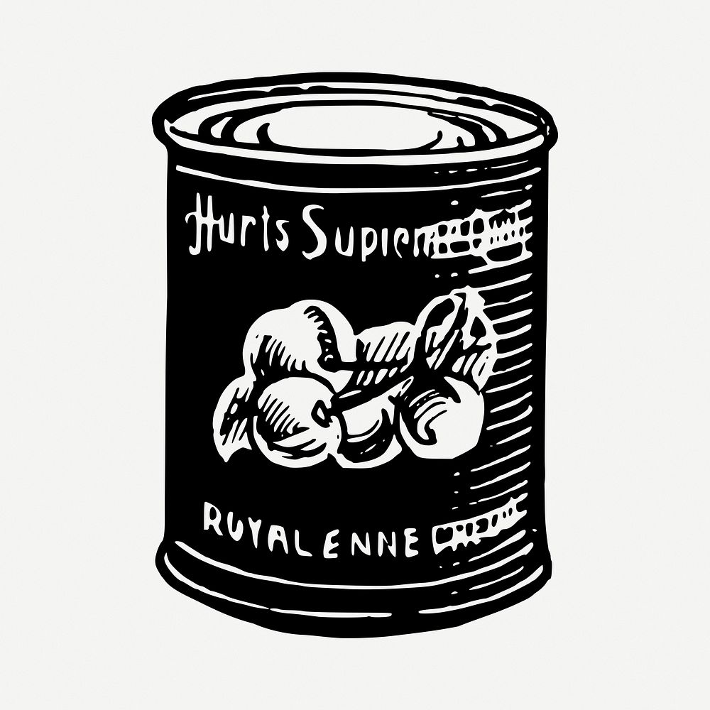 Canned fruit drawing, vintage food illustration psd. Free public domain CC0 image.