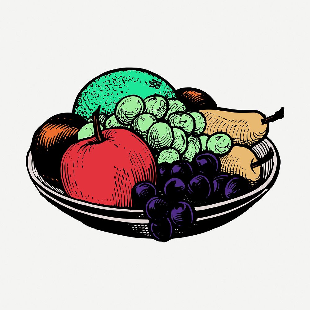 Fruit platter sticker, still life illustration psd. Free public domain CC0 image.