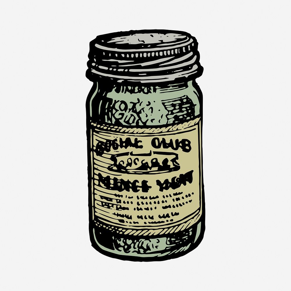 Food jar clipart, vintage object illustration. Free public domain CC0 image.