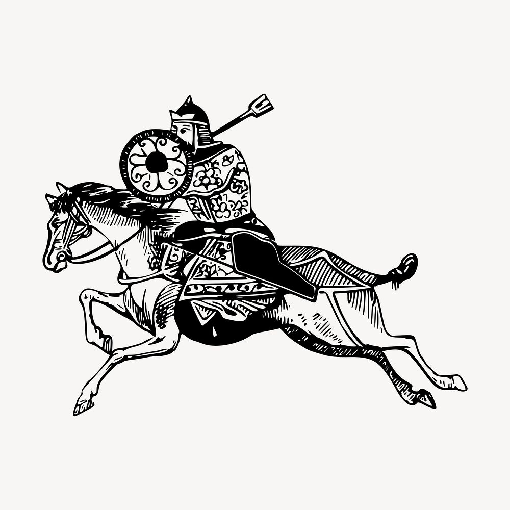 Japanese warrior drawing, vintage illustration vector. Free public domain CC0 image.