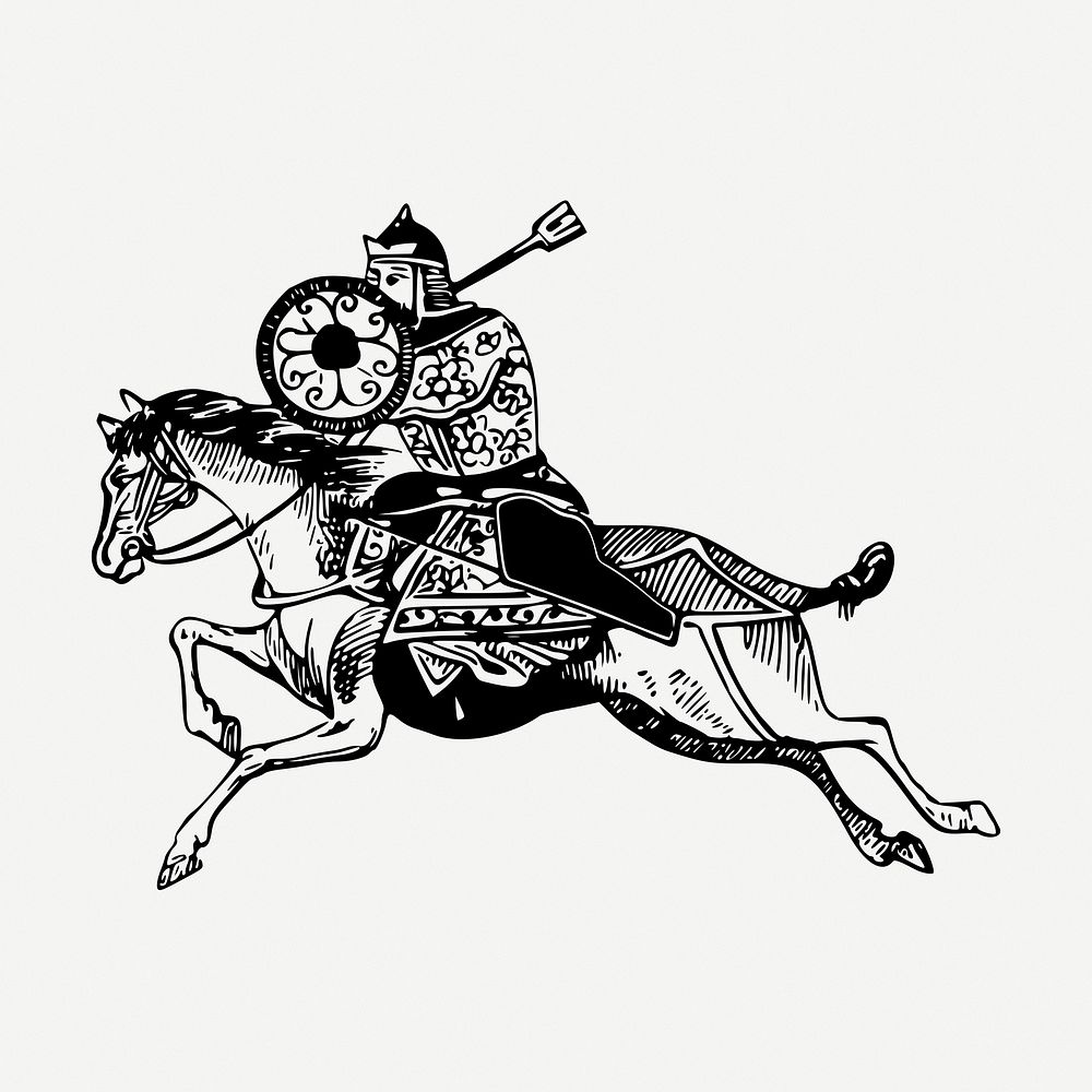 Japanese warrior drawing, vintage  illustration psd. Free public domain CC0 image.