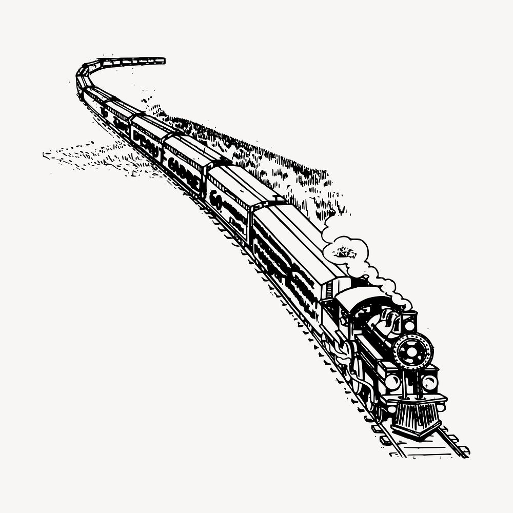 Train drawing, vintage transportation illustration vector. Free public domain CC0 image.