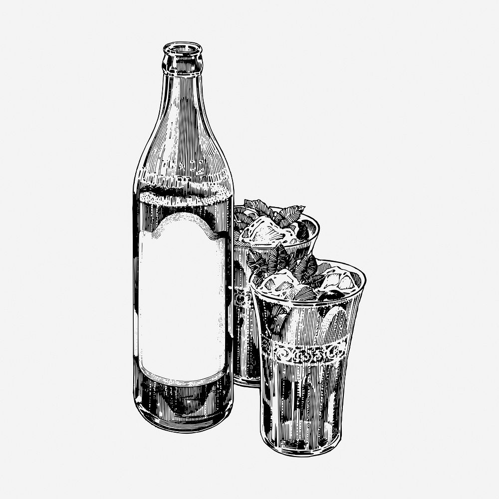 Iced cola drawing, vintage beverage illustration. Free public domain CC0 image.