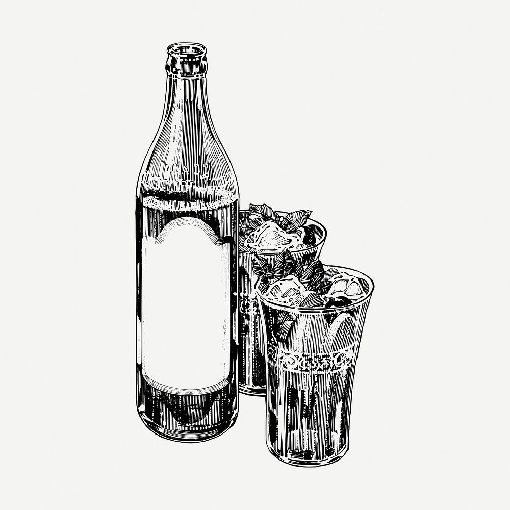 Iced cola drawing, vintage beverage illustration psd. Free public domain CC0 image.