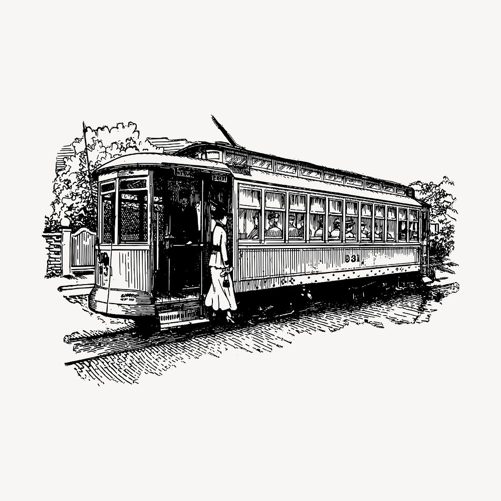Cable car drawing, vintage transportation illustration vector. Free public domain CC0 image.