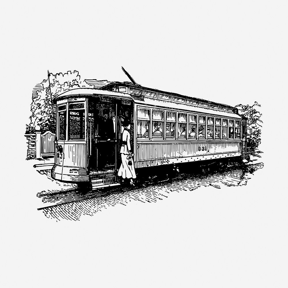 Cable car drawing, vintage transportation illustration. Free public domain CC0 image.