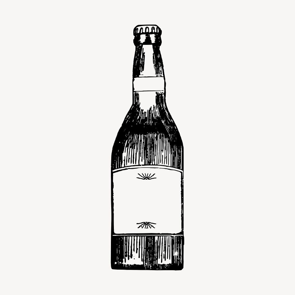 Beer bottle drawing, vintage object illustration vector. Free public domain CC0 image.