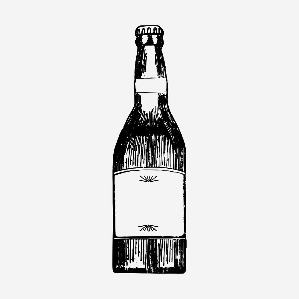 Beer bottle drawing, vintage object illustration. Free public domain CC0 image.