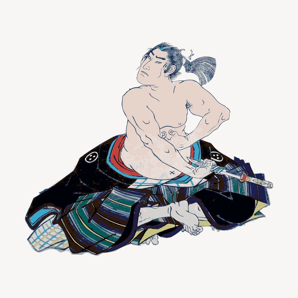 Japanese man performing Seppuku clipart, vintage illustration vector. Free public domain CC0 image.