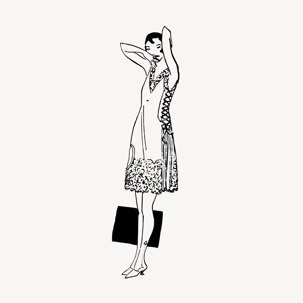 Woman in dress drawing, vintage fashion illustration vector. Free public domain CC0 image.