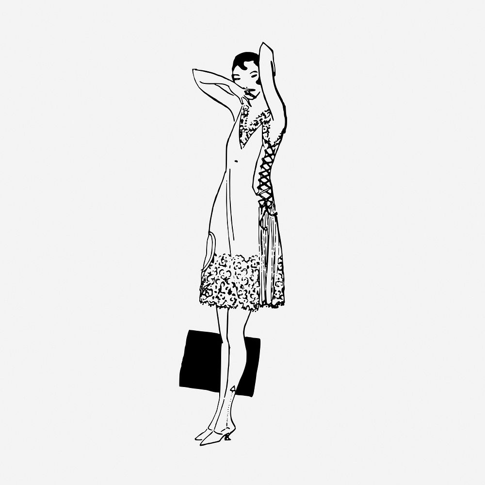 Woman in dress drawing, vintage fashion illustration. Free public domain CC0 image.