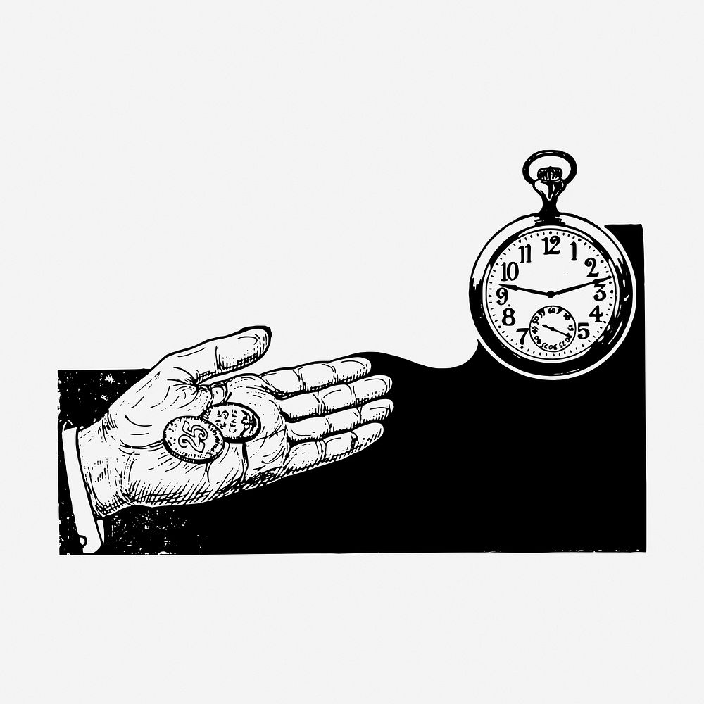Time is money drawing, vintage hand illustration. Free public domain CC0 image.