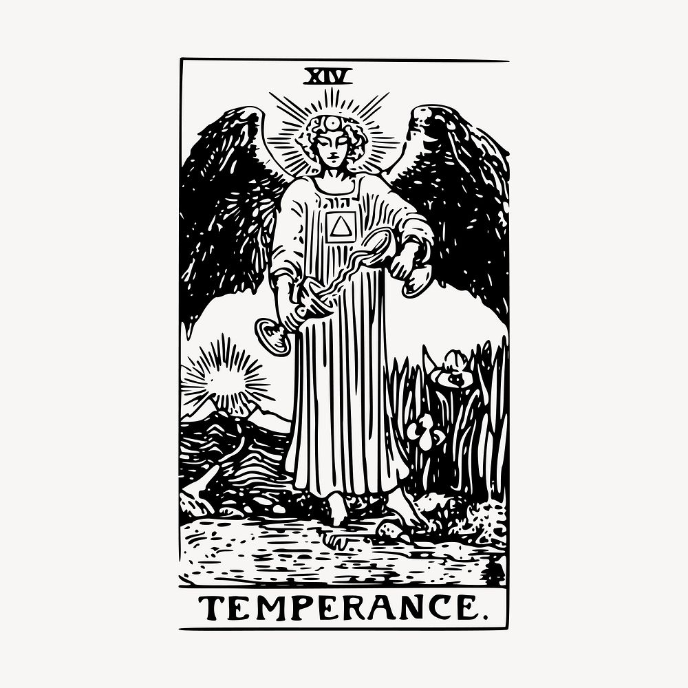 Temperance tarot card drawing, vintage illustration vector. Free public domain CC0 image.