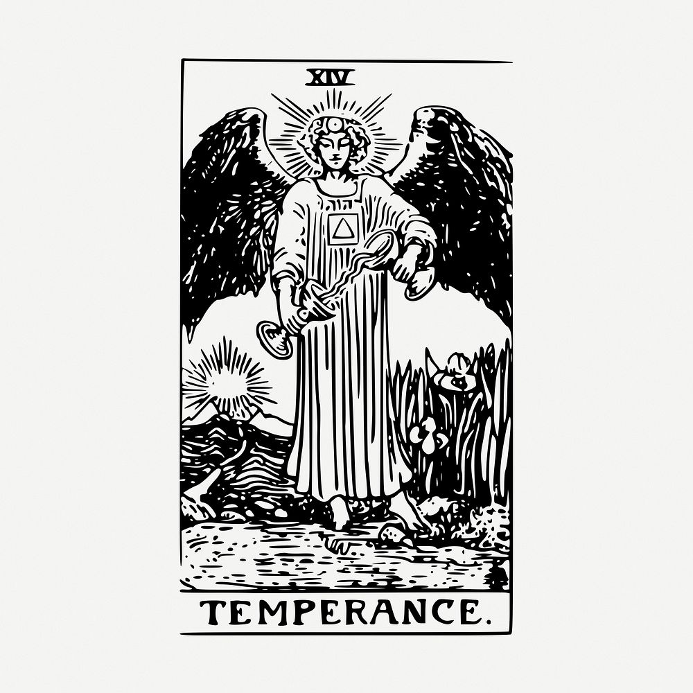 Temperance tarot card drawing, vintage illustration psd. Free public domain CC0 image.