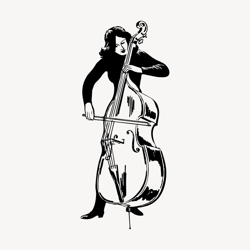 Woman cellist drawing, vintage music illustration vector. Free public domain CC0 image.