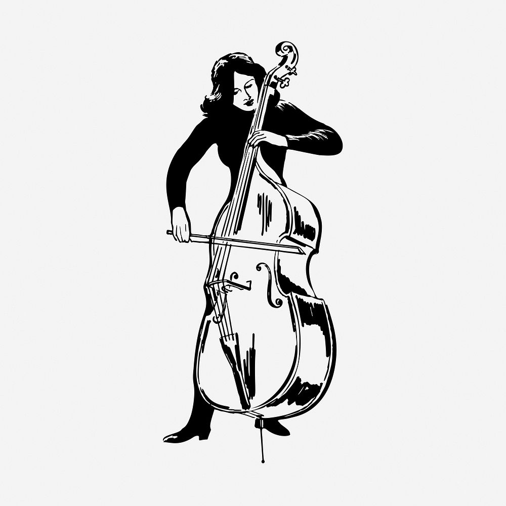 Woman cellist drawing, vintage music illustration. Free public domain CC0 image.
