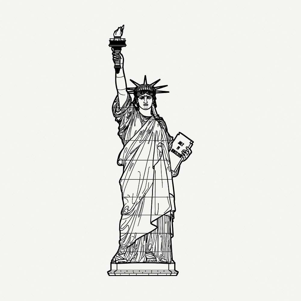 Statue of Liberty drawing, vintage landmark illustration psd. Free public domain CC0 image.