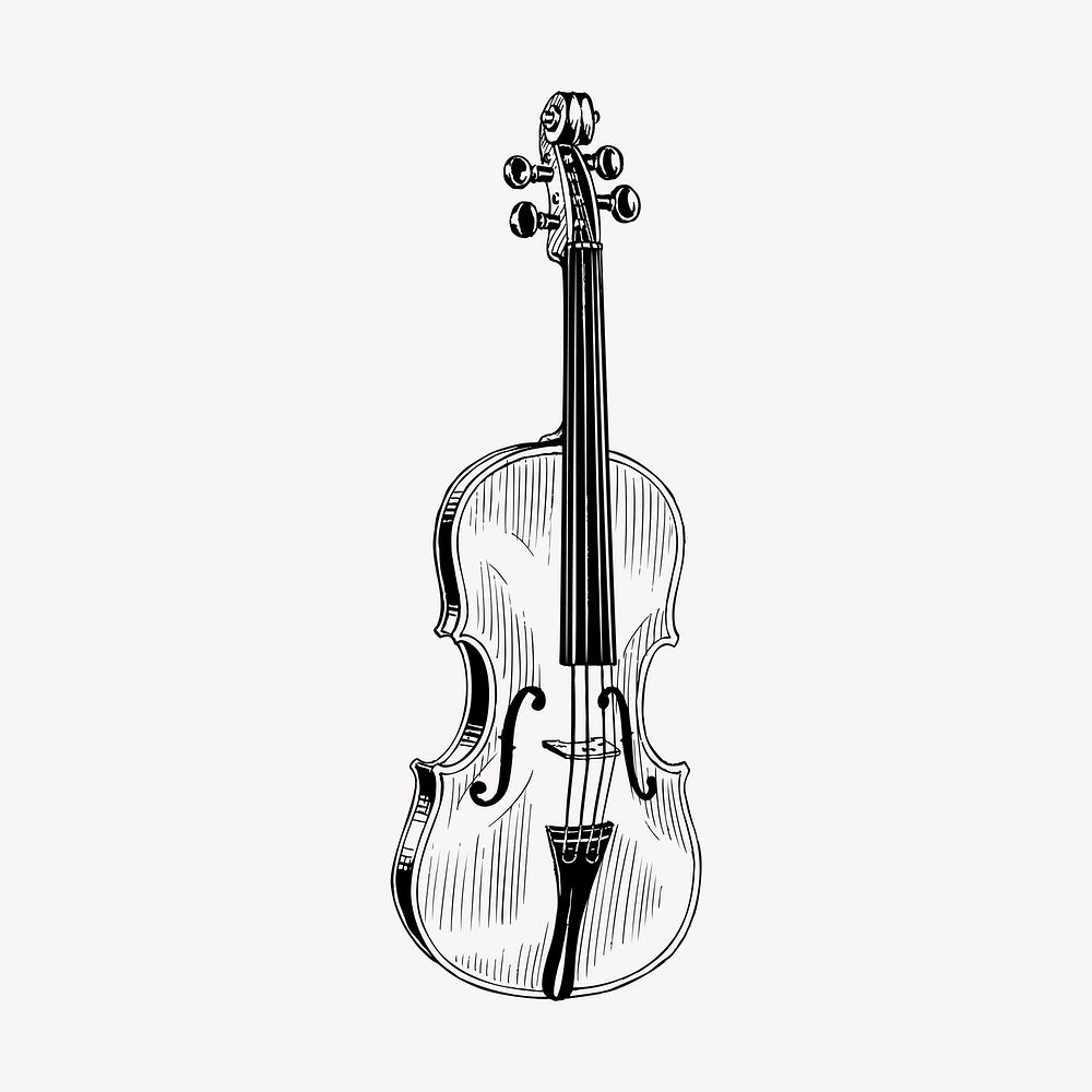 Violin drawing, vintage musical instrument illustration vector. Free public domain CC0 image.