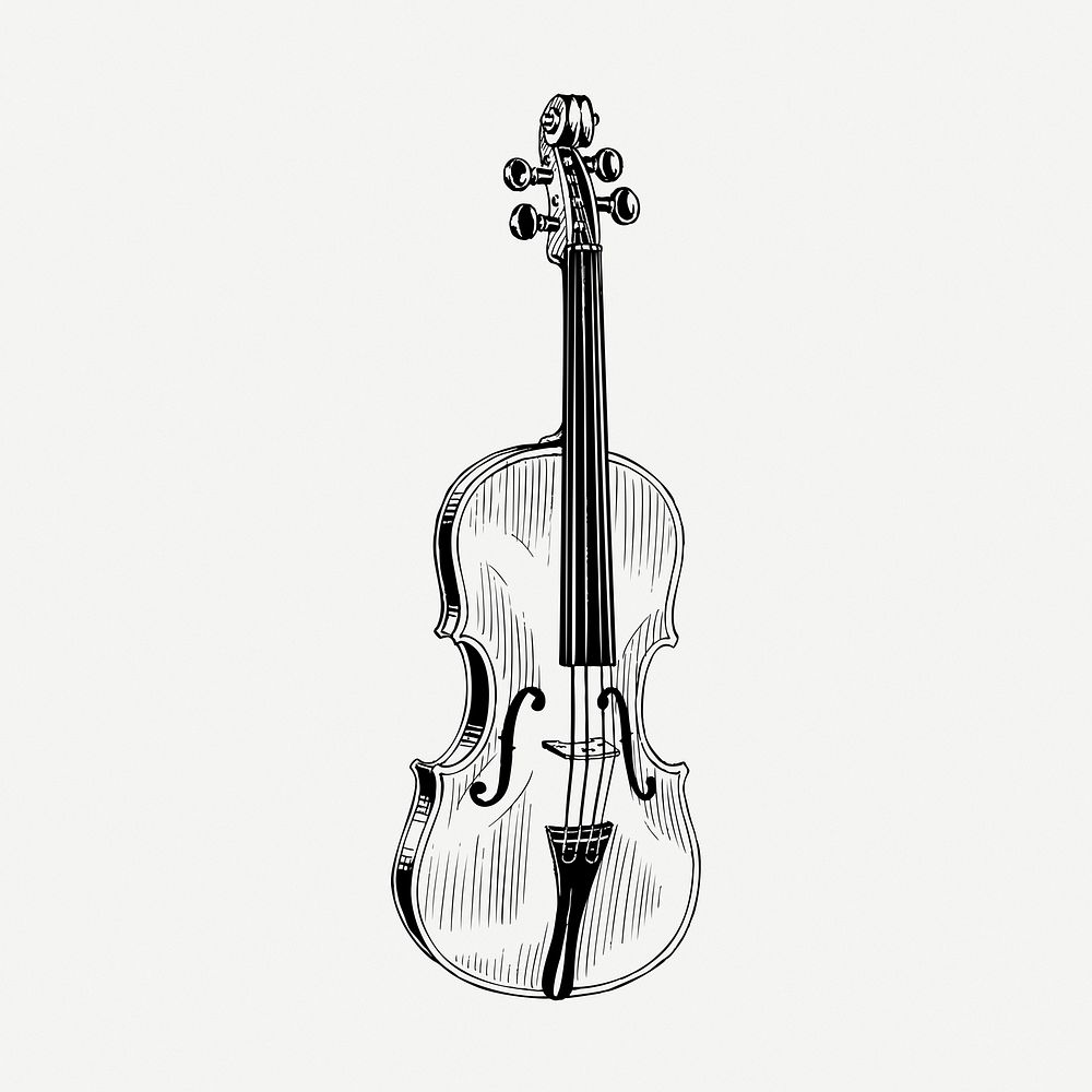 Violin drawing, vintage musical instrument illustration psd. Free public domain CC0 image.