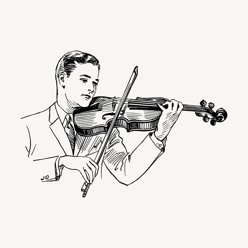 Violinist drawing, vintage music illustration vector. Free public domain CC0 image.