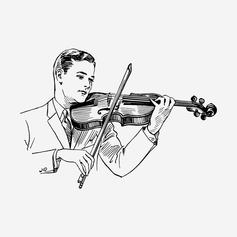 Violinist drawing, vintage music illustration. Free public domain CC0 image.