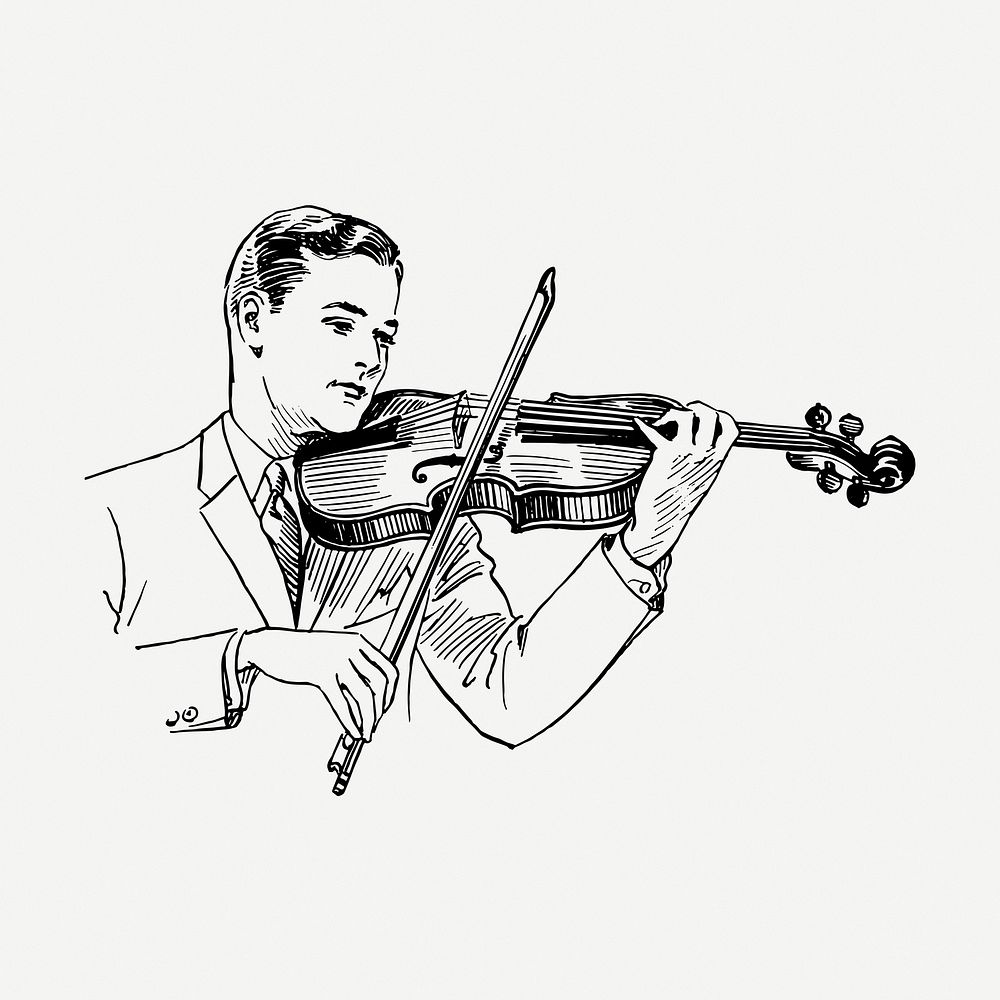 Violinist drawing, vintage music illustration psd. Free public domain CC0 image.