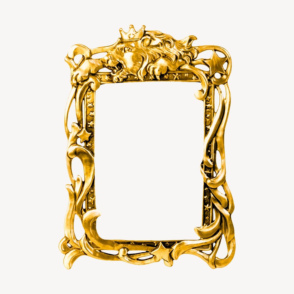 Gold lion frame, vintage decoration illustration vector. Free public domain CC0 image.