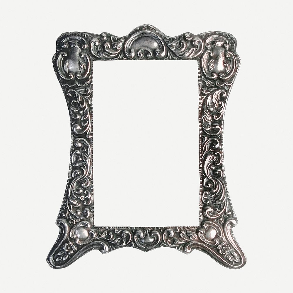 Silver ornamental vintage frame, decor design psd. Free public domain CC0 image.
