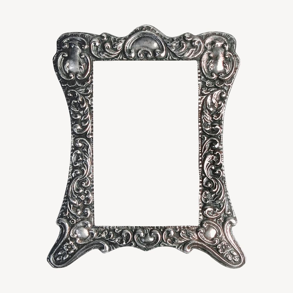 Silver ornamental frame, vintage decor illustration vector. Free public domain CC0 image.