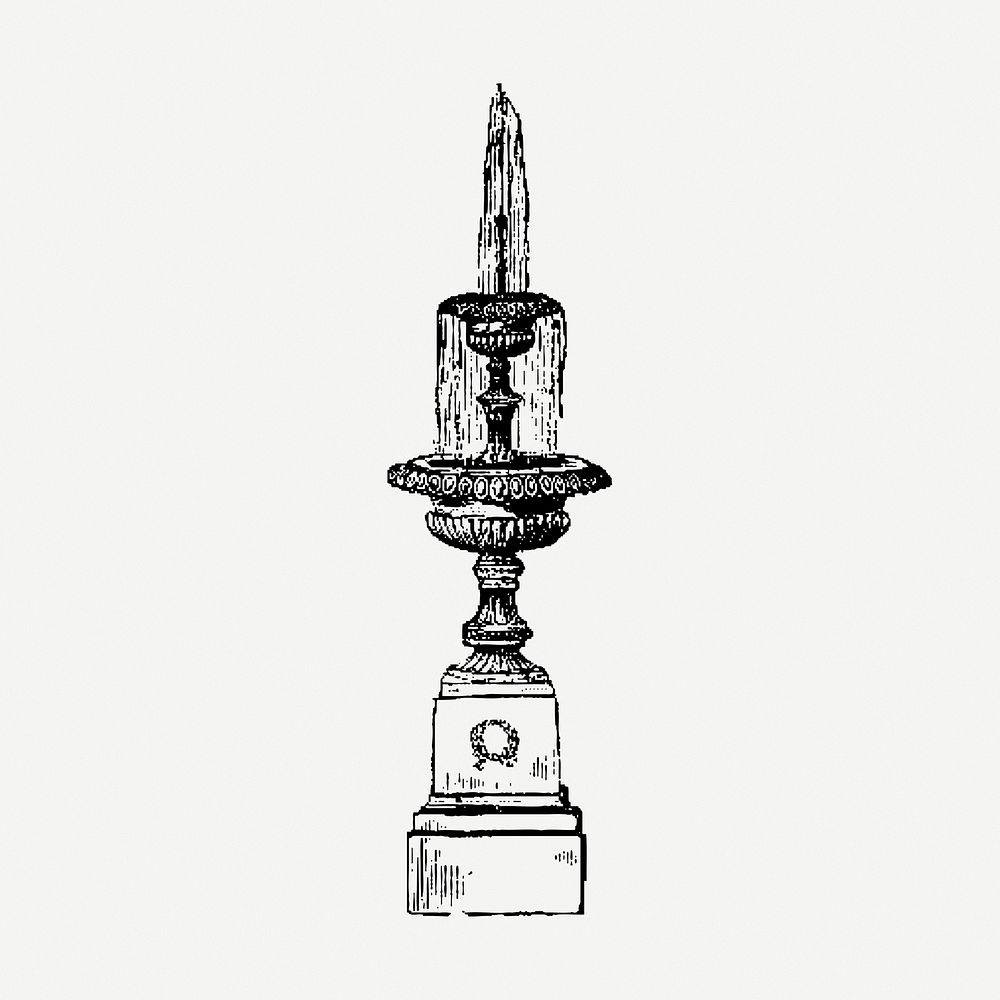 Water fountain drawing, decoration vintage illustration psd. Free public domain CC0 image.