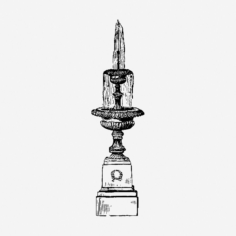 Water fountain clipart, decoration vintage illustration vector. Free public domain CC0 image.