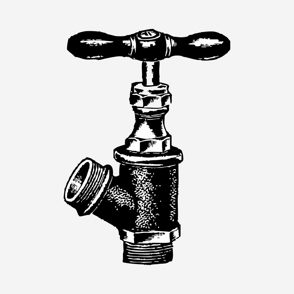 Faucet drawing, object vintage illustration. Free public domain CC0 image.