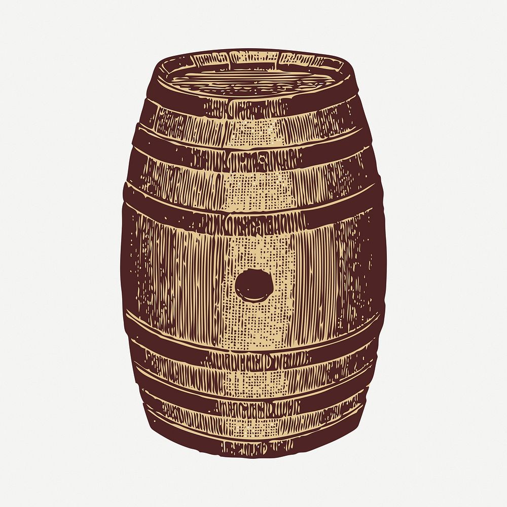 Barrel sticker, vintage object illustration psd. Free public domain CC0 image.